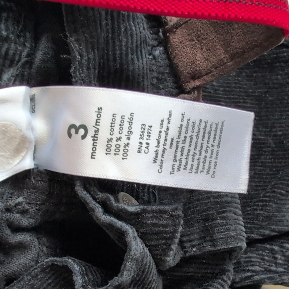 carter's black cotton corduroy suspenders pants 3 months baby boy - Picture 3 of 7